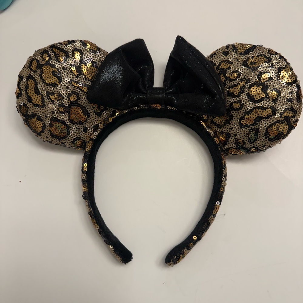 Sequin Leopard Mickey Ears Headband with Bow